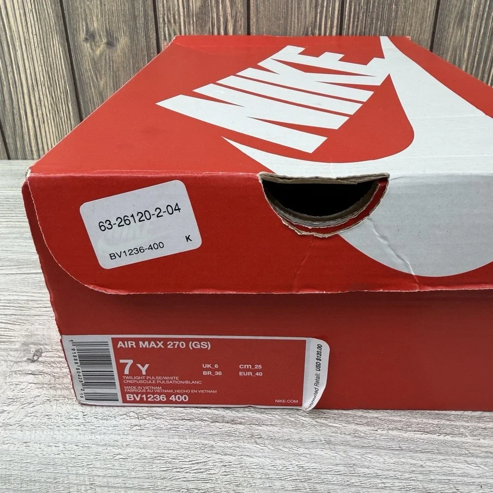 Nike Air Max 270 GS Twilight Pulse White BV1236-400 Youth 7Y Women's 8.5 Shoes